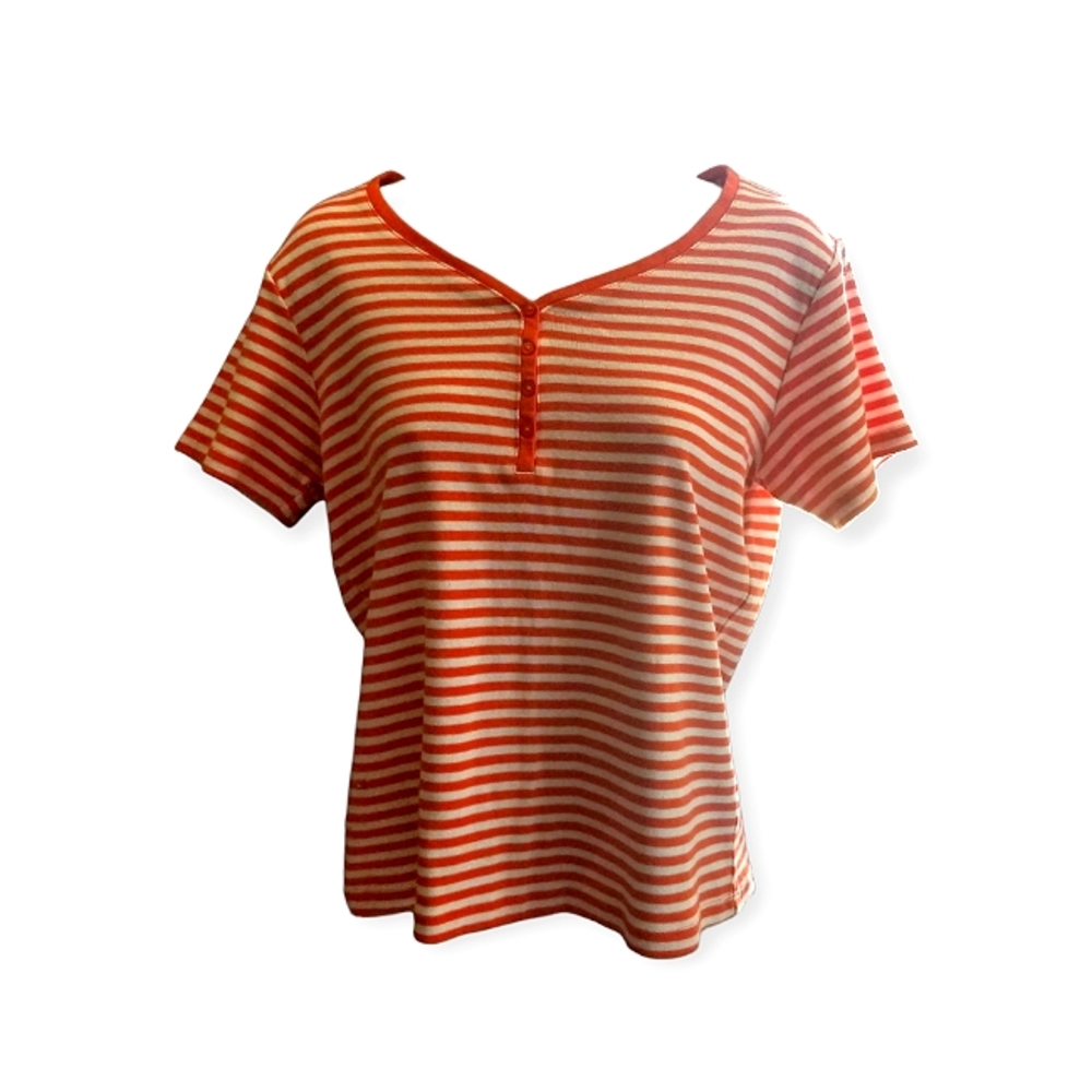 C.C. Hughes Orange and White Striped Short Sleeve Top Size Medium 100% Cotton